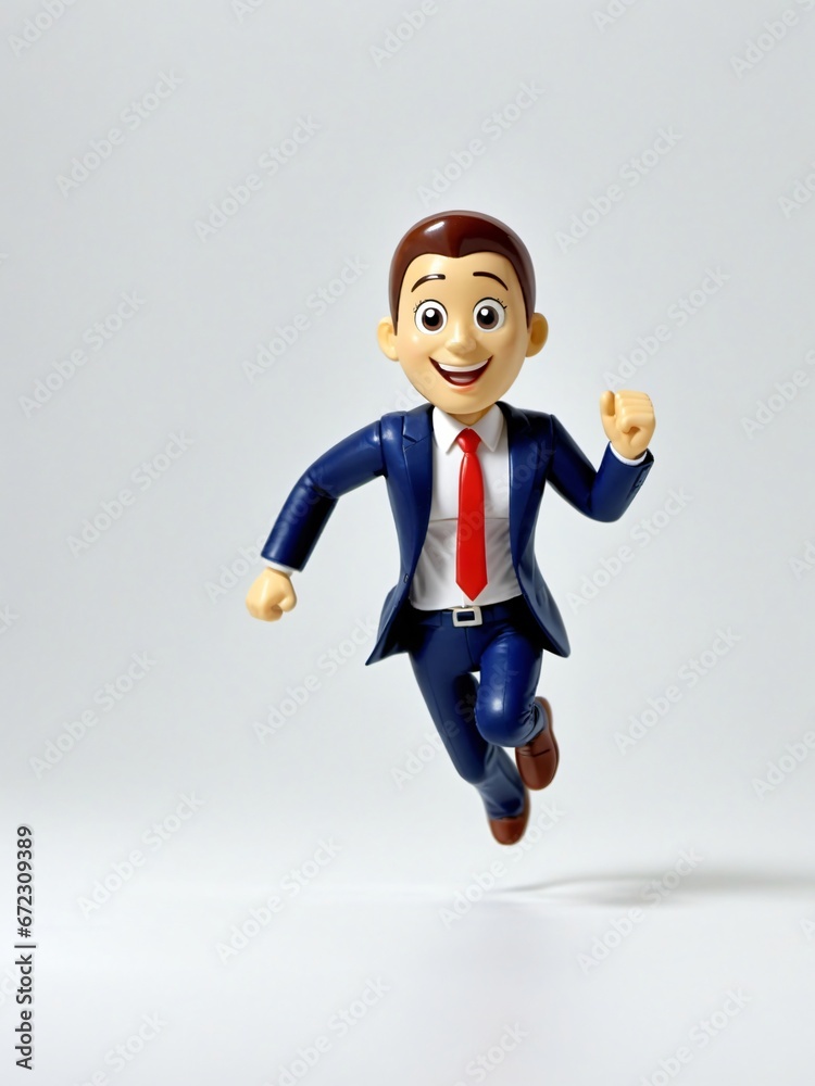 A 3D Toy Cartoon Businessman Running On A White Background A 3D Toy Cartoon Businessman Running On A White Background