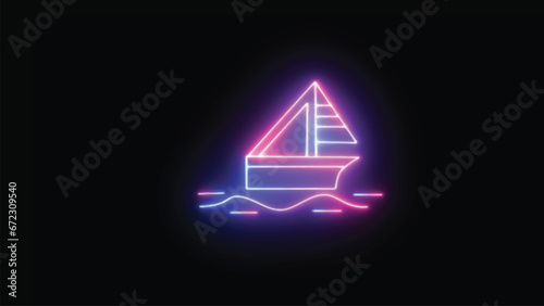 Illuminated neon line Isolated yacht sailboat or sailing ship icon on a dark background. sailing cruises in the ocean.