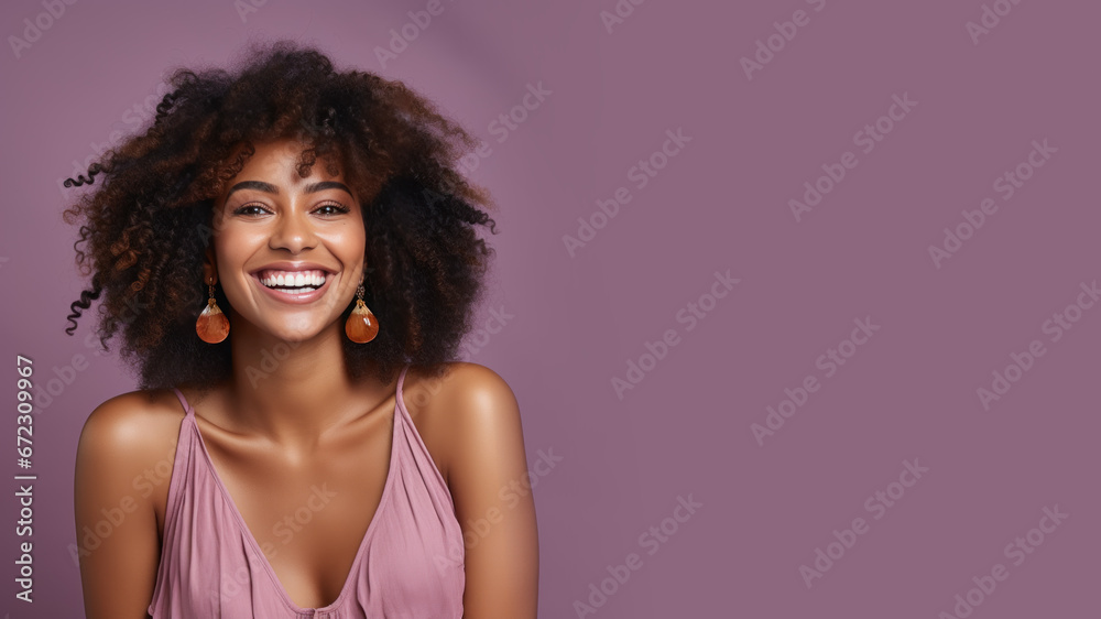 Afro-american woman model wearing a purple sundress isolated on pastel Afro-american woman model wearing a purple sundress isolated on pastel