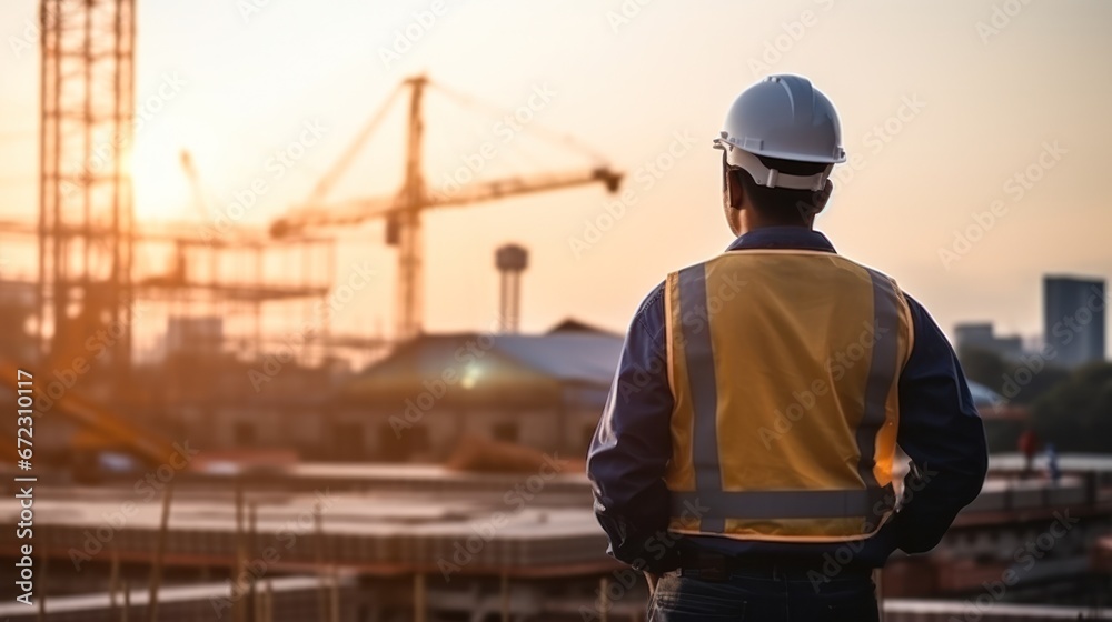 Construction engineer working at building construction site, civil engineer inspection work for structure Construction engineer working at building construction site, civil engineer inspection work for structure