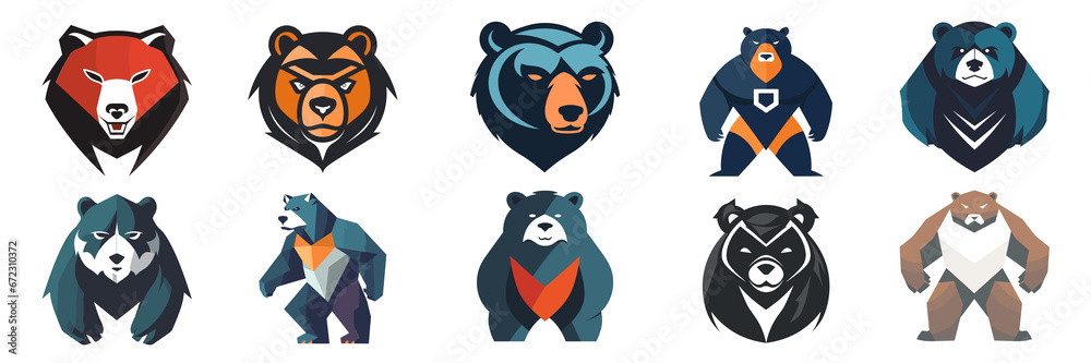 bear silhouette set logo vector animals illustration, Bear icon modern symbol, black icon, mascot, bear silhouette, logo style bear for graphic and web design