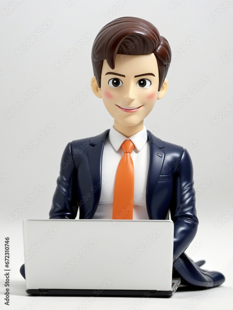 A 3D Toy Cartoon Businessman Working On Laptop And Lying Down On Floor On A White Background A 3D Toy Cartoon Businessman Working On Laptop And Lying Down On Floor On A White Background