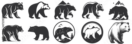 bear silhouette set logo vector animals illustration  Bear icon modern symbol  black icon  mascot  bear silhouette  logo style bear for graphic and web design