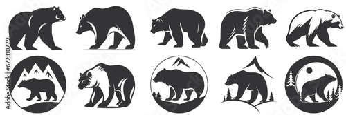 bear silhouette set logo vector animals illustration, Bear icon modern symbol, black icon, mascot, bear silhouette, logo style bear for graphic and web design © Othman