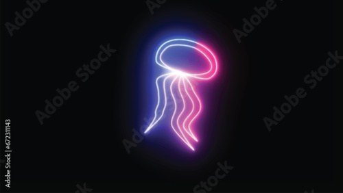 Blue and purple colored jellyfish. on a background of black, colorful jellyfish.