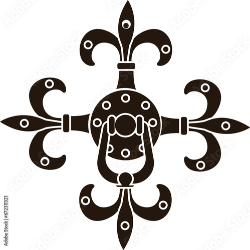 Cartoon Black and White Isolated Illustration Vector Of A Spiked Decorated Door Knocker