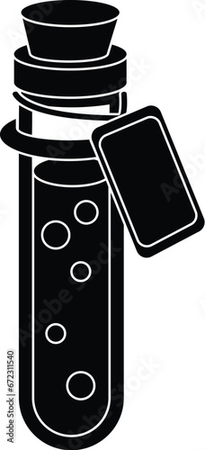 Cartoon Black and White Isolated Illustration Vector Of A Bubbling Potion in a Test Tube with Tag