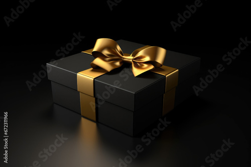 3d of black gift box with golden ribbon