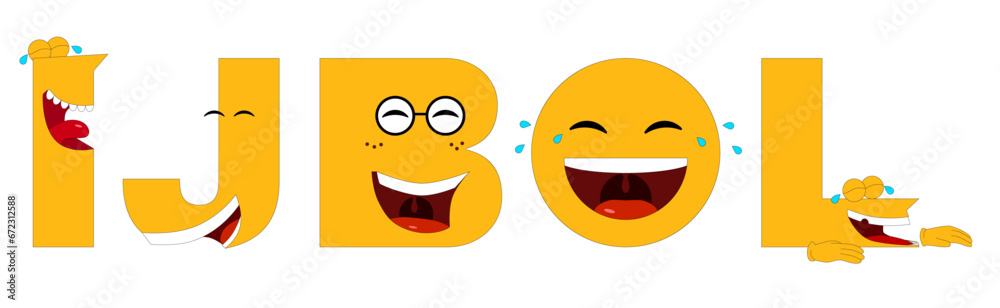 Fototapeta premium Acronym IJBOL of laughing letters on white background, vector illustration