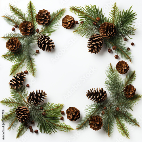 christmas border with fir branches and cones png