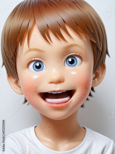 A 3D Toy Boy Making A Funny Face On A White Background