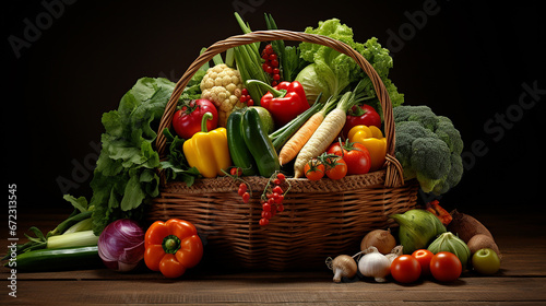 vegetables in a basket on wooden concept 