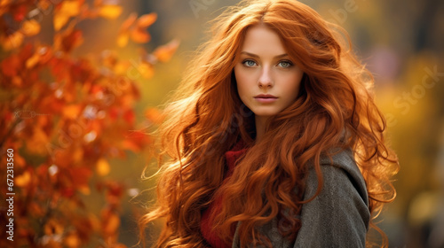 fantasy woman autumn portrait of a red-haired girl in nature  © Amir
