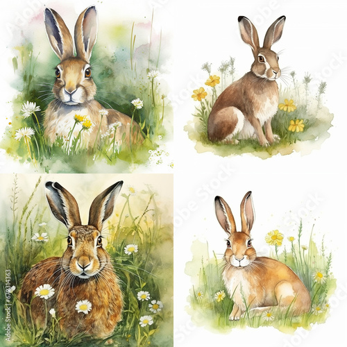 rabbit / hare in a field with daisies