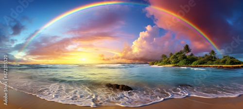 beautiful nature landscape horizon sky rainbow on a summer day beach tropical islands sea © Amir