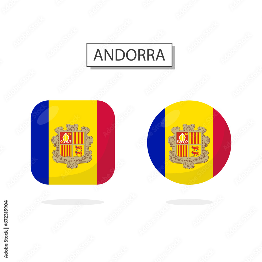 Flag of Andorra 2 Shapes icon 3D cartoon style. Flag of Andorra 2 Shapes icon 3D cartoon style.