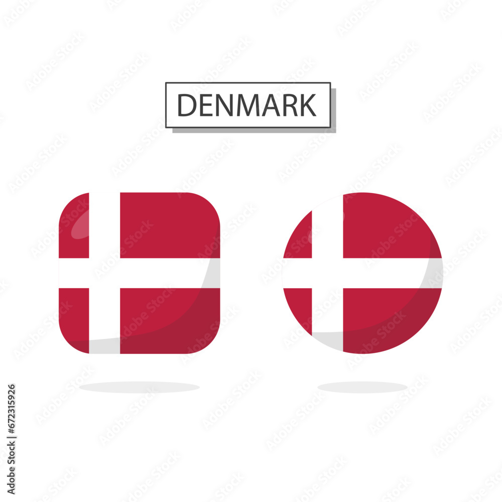 Fototapeta premium Flag of Denmark 2 Shapes icon 3D cartoon style.