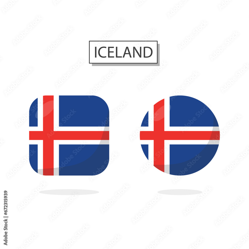 Fototapeta premium Flag of Iceland 2 Shapes icon 3D cartoon style.