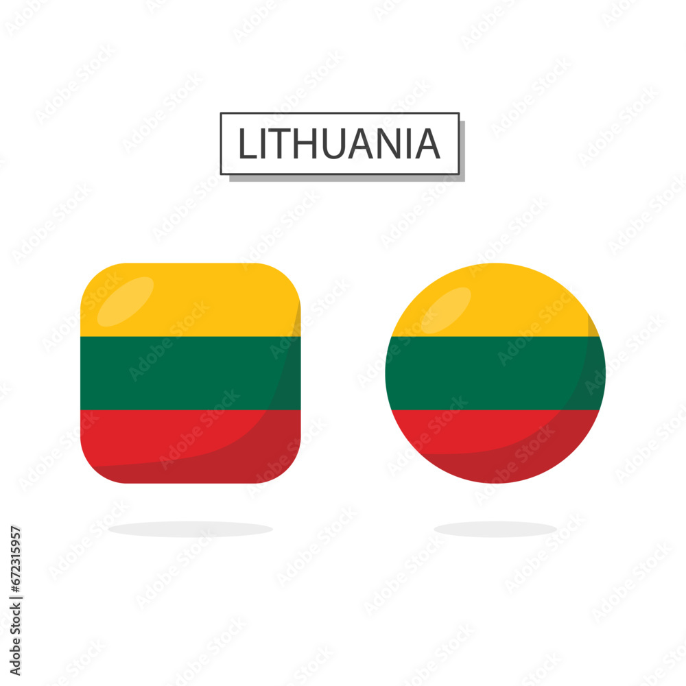 Obraz premium Flag of Lithuania 2 Shapes icon 3D cartoon style.