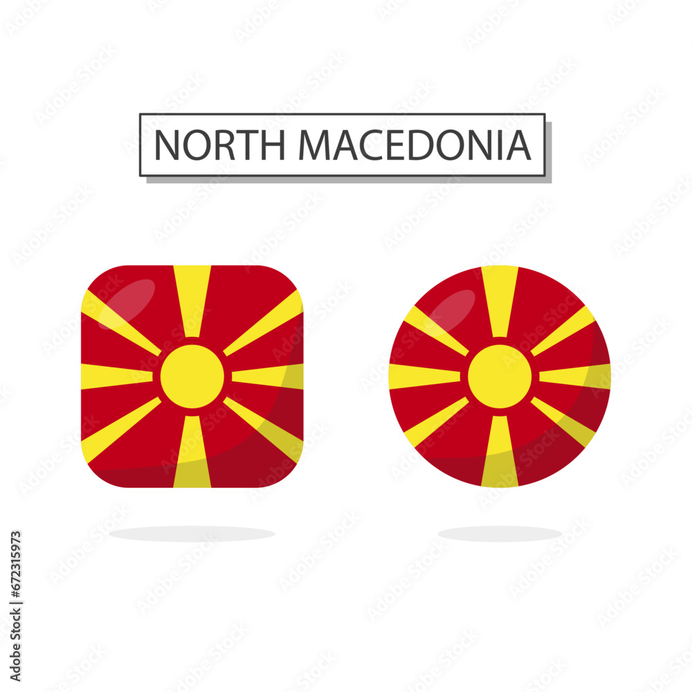 Flag of North Macedonia 2 Shapes icon 3D cartoon style.