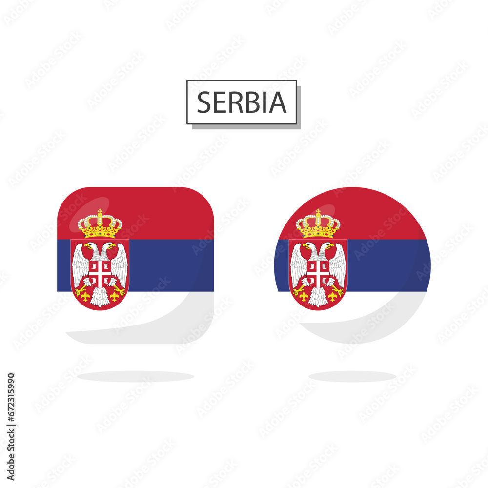 Obraz premium Flag of Serbia 2 Shapes icon 3D cartoon style.