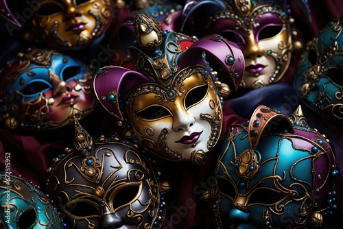 A collection of elaborate and mysterious Mardi Gras masks 