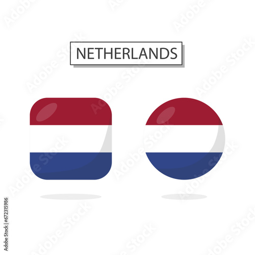 Flag of Netherlands 2 Shapes icon 3D cartoon style.
