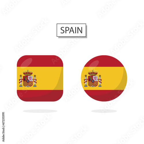 Flag of Spain 2 Shapes icon 3D cartoon style.