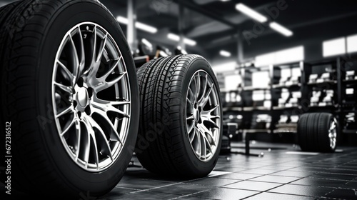 Car tires at car tires service shop © ETAJOE