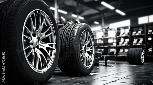 Car tires at car tires service shop