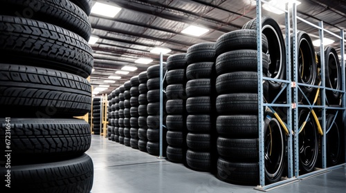 Car tires storage room at car tires service shop, warehouse and storage room