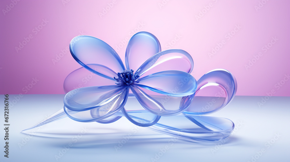 a blue flower is floating on a white surface with a pink background.  generative ai