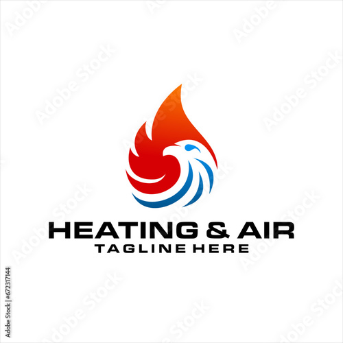 Illustration graphic vector of plumbing, heating and cooling service with head of eagle Logo Design template, hvac logo vector design , air conditioning icon