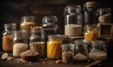 AI generated illustration of a selection of glass jars containing assorted food items