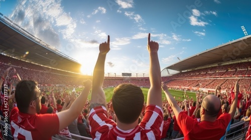 Football fans cheering at football at football stadium