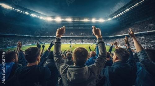 Football fans cheering at football at football stadium © ETAJOE