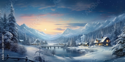 winter landscape with sunrise