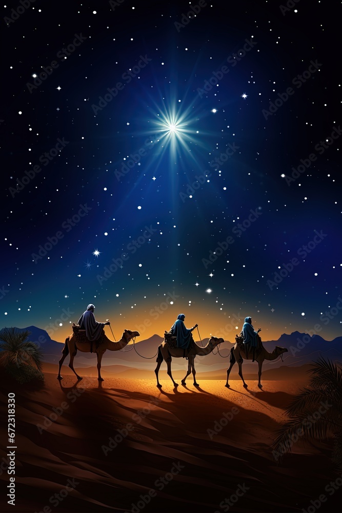 Silhouette of the three wise men on camels