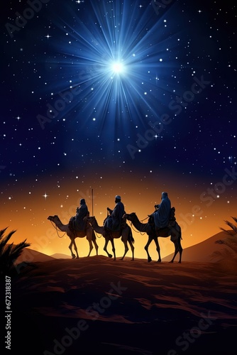 Silhouette of the three wise men on camels