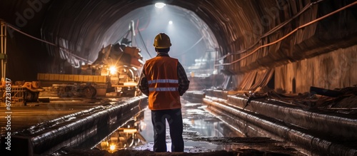 Tunnel worker during construction at tunnel railway underground construction © ETAJOE