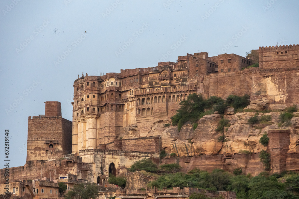 Mehrangarh Fort in Jodhpur in Rajasthan, India. Known as the blue city