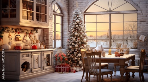 christmas tree in front of a fireplace generated by AI