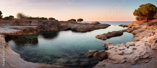 Sunset over the sea. Panoramic view