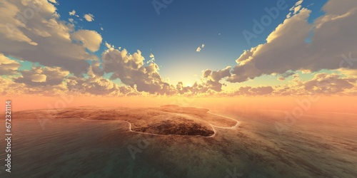 Seascape  sunset over the archipelago  3D rendering