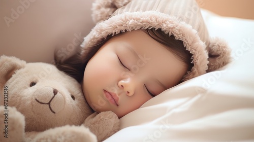 Adorable newborn resting on the bed at home