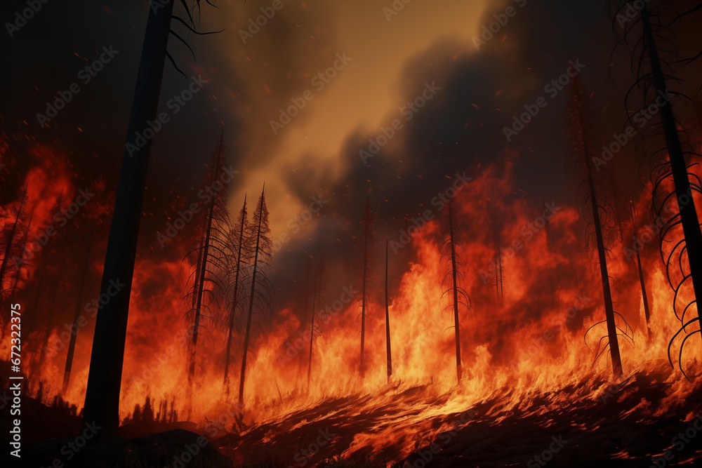 Big forest fire. Trees are burning. Fire Big forest fire. Trees are burning. Fire