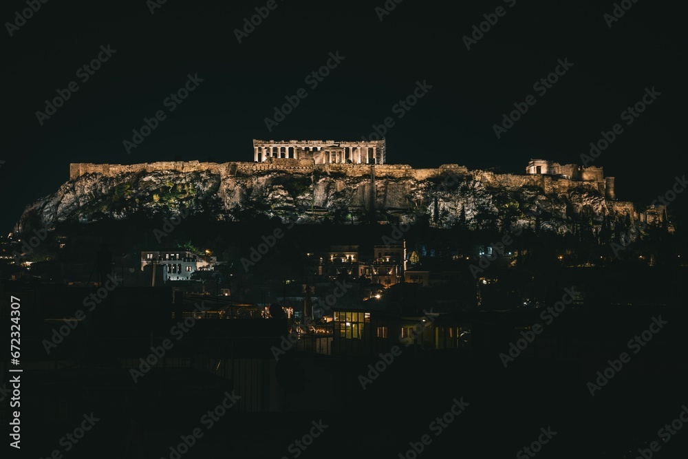 Breathtaking cityscape of Athens at night in Greece