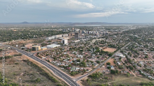 Central business district CBD and phase 2 residential houses in Gaborone, Botswana, Africa