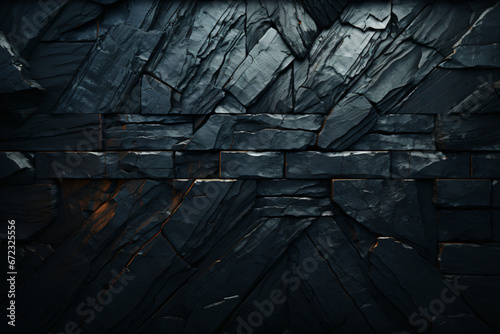 Black slate stone wall with distinct layers