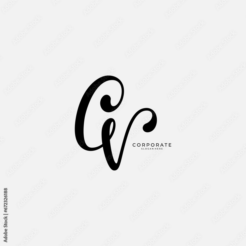 CV initial signature logo. Handwritten monogram vector CV initial signature logo. Handwritten monogram vector